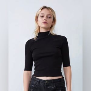 Zara ribbed cropped short sleeve turtleneck